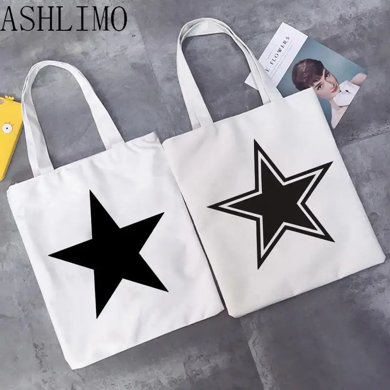 Women Shoulder Bag Star Print Canvas Bag Harajuku Shopper Bag Fashion Casual Summer Shoulder Bags Tote Shopper Bag Border Collie