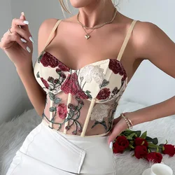 Gorset topy dla kobiet gorset Shapewear bielizna koronkowa talia Push Up Vintage Party gorset krótki Top Y2k moda gorset bez rękawów