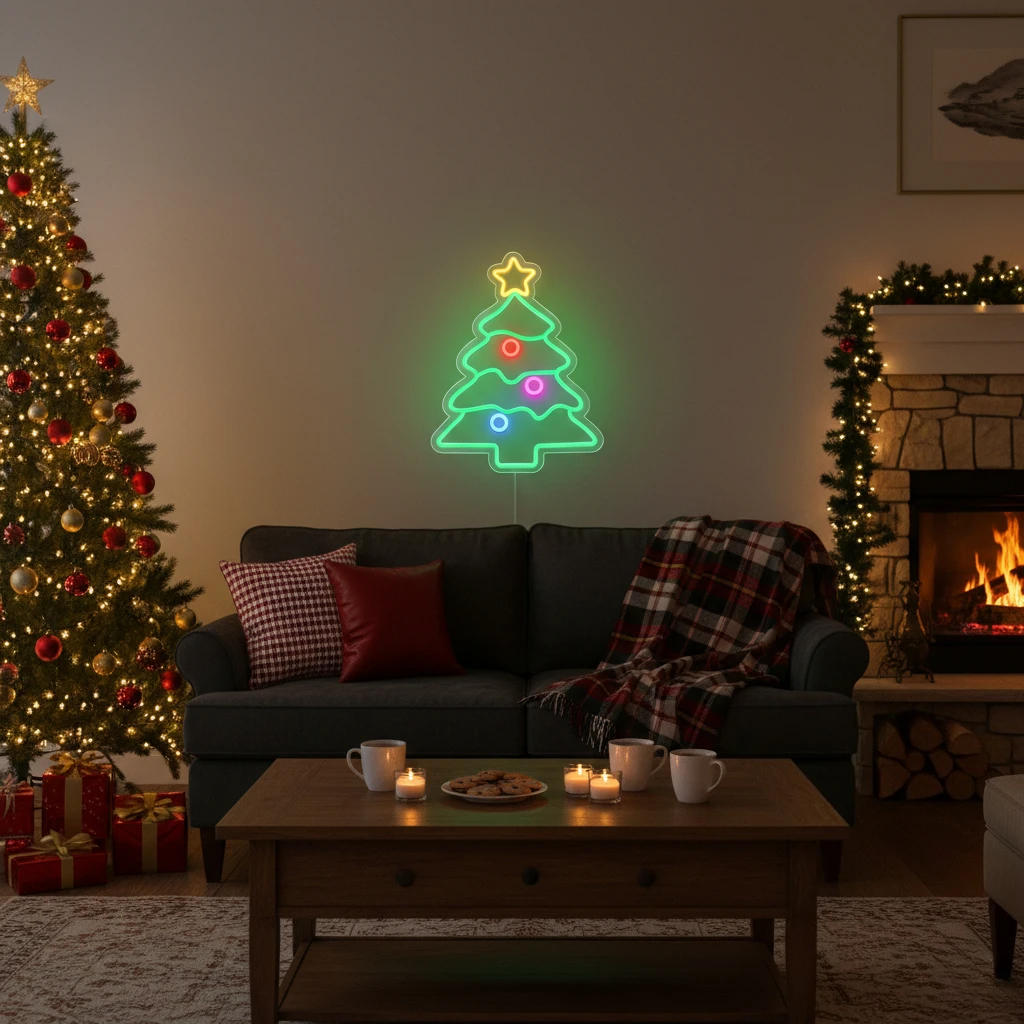 Christmas Tree Neon Sign USB-Powered Multi-Color with Star Topper Durable Plastic & Easy Switch, Ideal for Bedroom Holiday Decor
