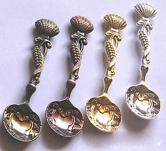 Juego de 6 uds de cucharas de café de aleación de Zinc para postre, mermelada de helado, vajilla, utensilios de cocina, cucharas de café de palacio Vintage