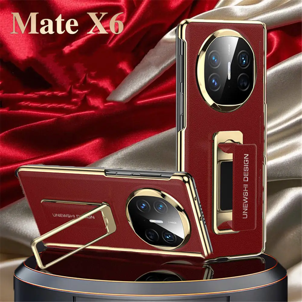 

Genuine Cowhide Leather Flip Case for Huawei Mate X6 Wristband Bracket Business Cover