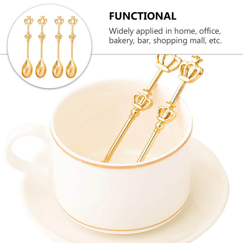 4pc Golden Crown Spoon Set Small Teaspoon Coffee Spoon Ice Cream Dessert Spoon Silver Gold Stainless Steel Spoon For Coffee Tea
