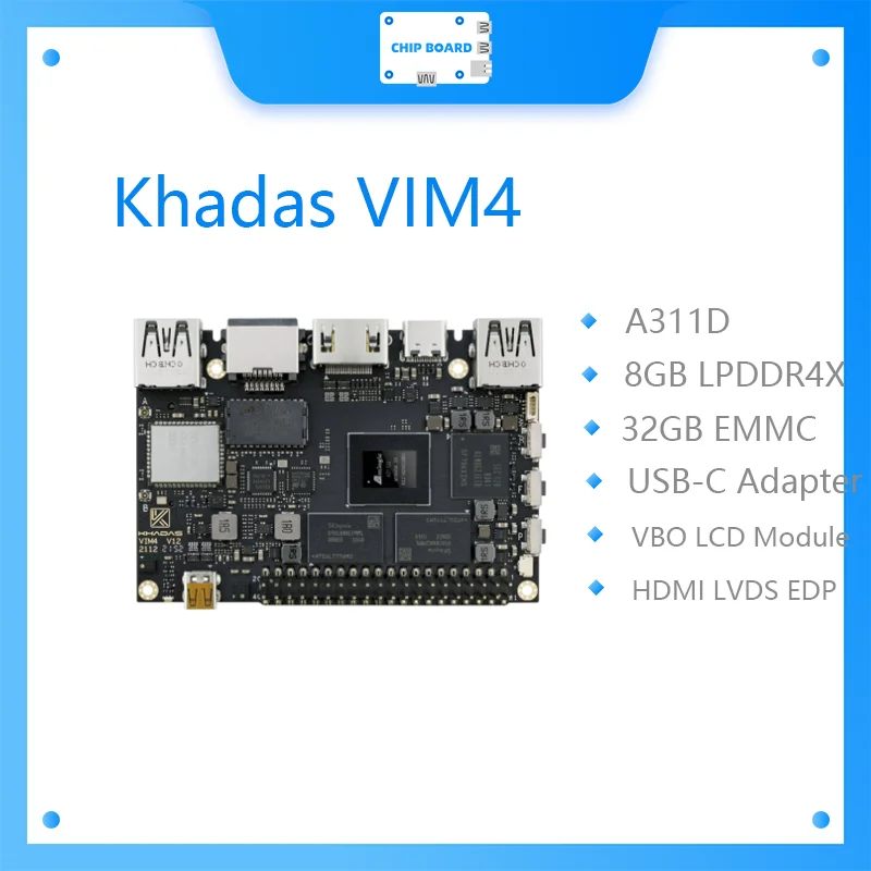 

Khadas VIM4 SBC: Одноплатный компьютер Amlogic A311D2 с матрицей Mali G52 MP8 (8EE) GPU | 8 ГБ + 32 ГБ