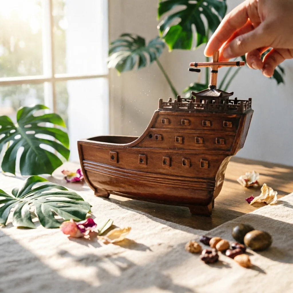Sailing Ship Model Tabletop Wooden Ship Model with Base Decoration Artisanal Decor Detailed for Collectors, Living Room