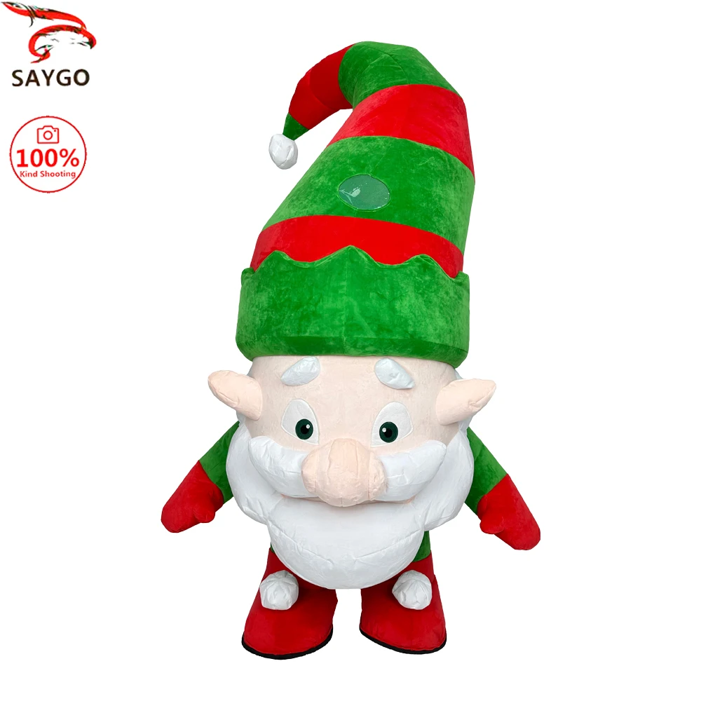 

SAYGO Inflatable Green Big Head Santa Claus Plush Costume Mascot Parade Adult Character Cosplay Christmas Party Set