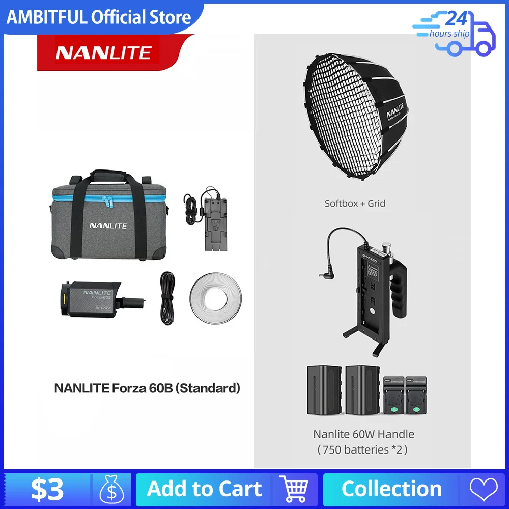 Nanguang Nanlite Forza 60B 60W Bi-color 2700K-6500K LED Light Video Light Professional Studio Strobe Lamp Lighting