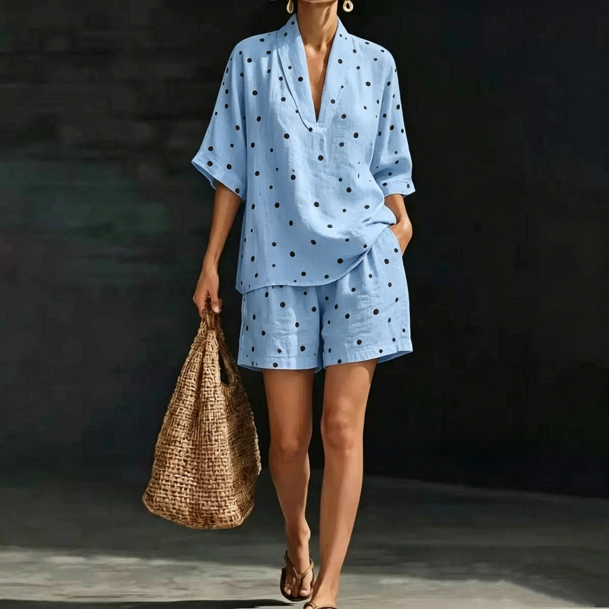 

Women’s Polka Dot Printed Short Vest Top Two-Piece Set Vintage High Waist Summer Short Pants Sets for Female Fashionable Sets