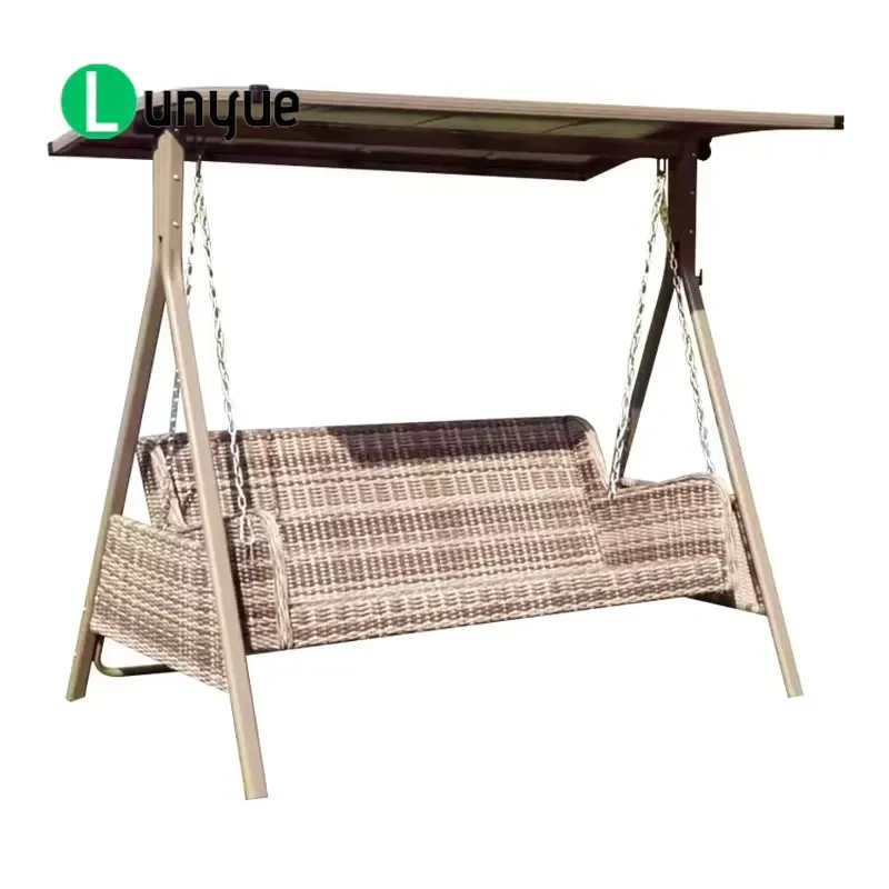 Outdoor Rattan Swing Chair Adult Triple Seat Hanging PC Top for Patio Balcony Terrace Garden Furniture Durable Comfortable