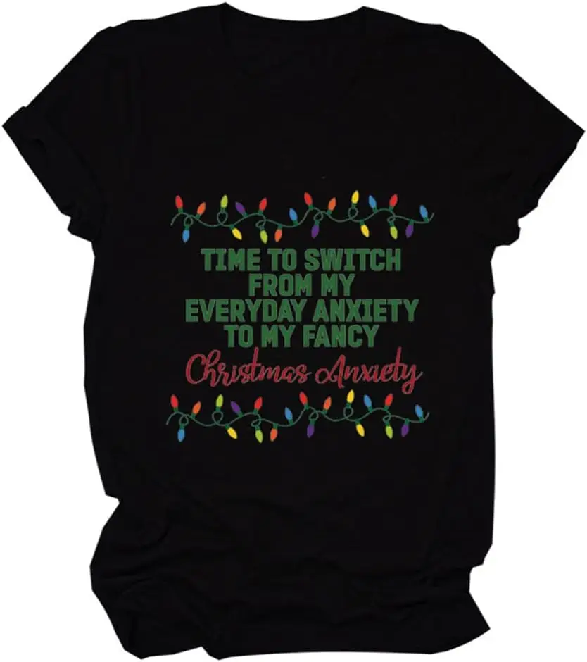 Time to Switch from My Everyday Anxiety Shirt Womens Funny Letter Print T-Shirt Casual Short Sleeve Tees Graphic Top