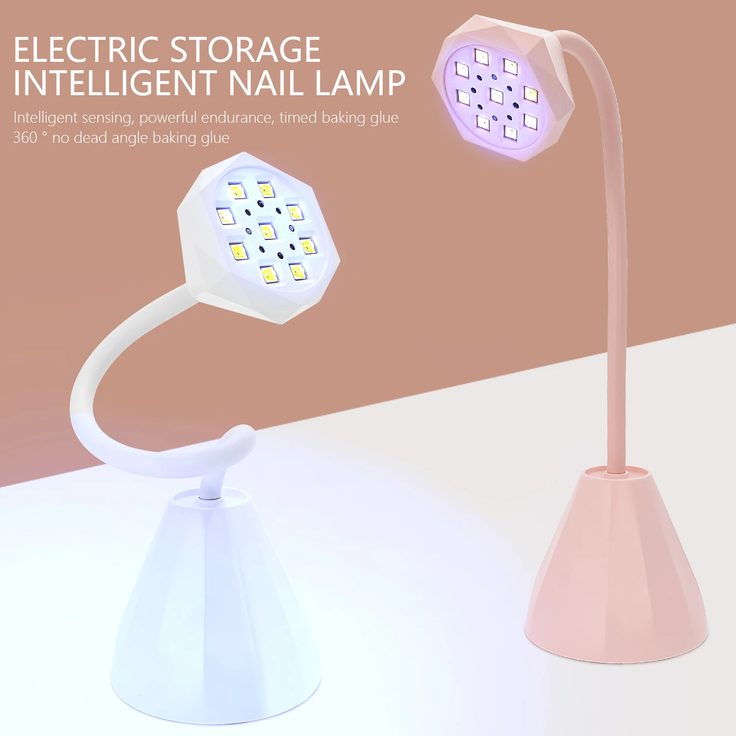 โคมไฟทำเล็บมืออาชีพพร้อมระบบชาร์จแบบเหนี่ยวนำ ดีไซน์แขนโค้งงอได้ ไฟ LED 9 ดวง ตั้งเวลาได้ 45 วินาที และ 90 วินาที