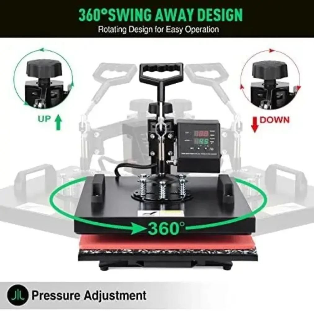 Slendor 8 in 1 Heat Press Machine 15x15 inch 360-Degree Swing Away Digital T Shirt Pressing Machine Multifunction Heat