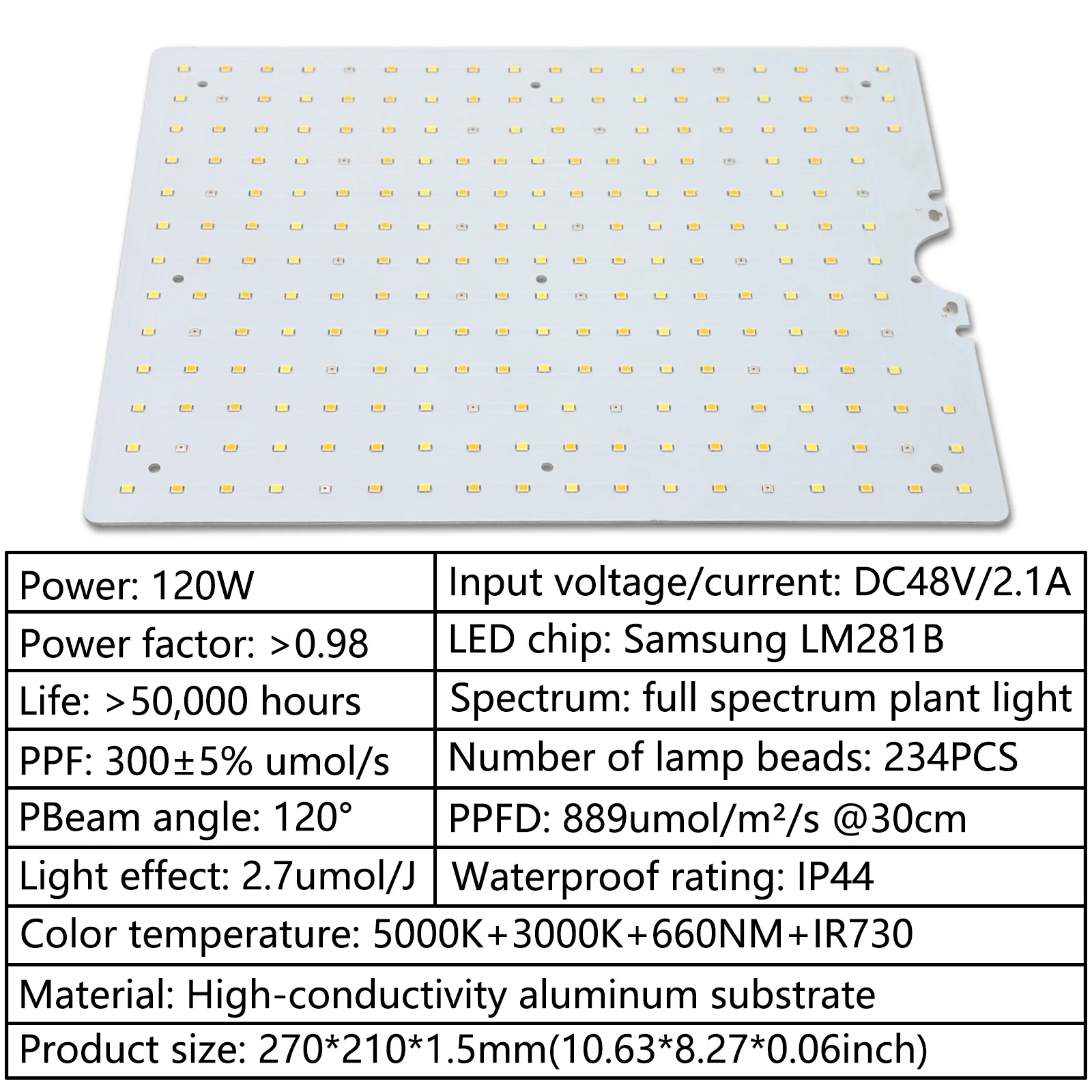 120W LED Grow Light PCB LM281b Full Spectrum Phyto Lamp for Indoor Plants Flowers Greenhouse Seedlings Growth Light