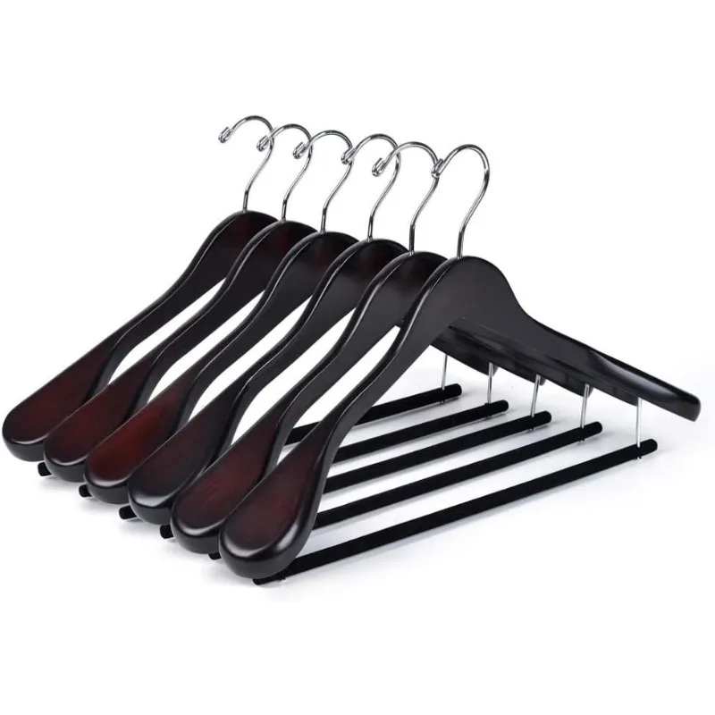 

18 Pack, with Velvet Bar, Smooth Mahogany Finish Wood Suit Hanger Coat Hanger for Closet, Holds Upto 20lbs, 360° Swivel Hook