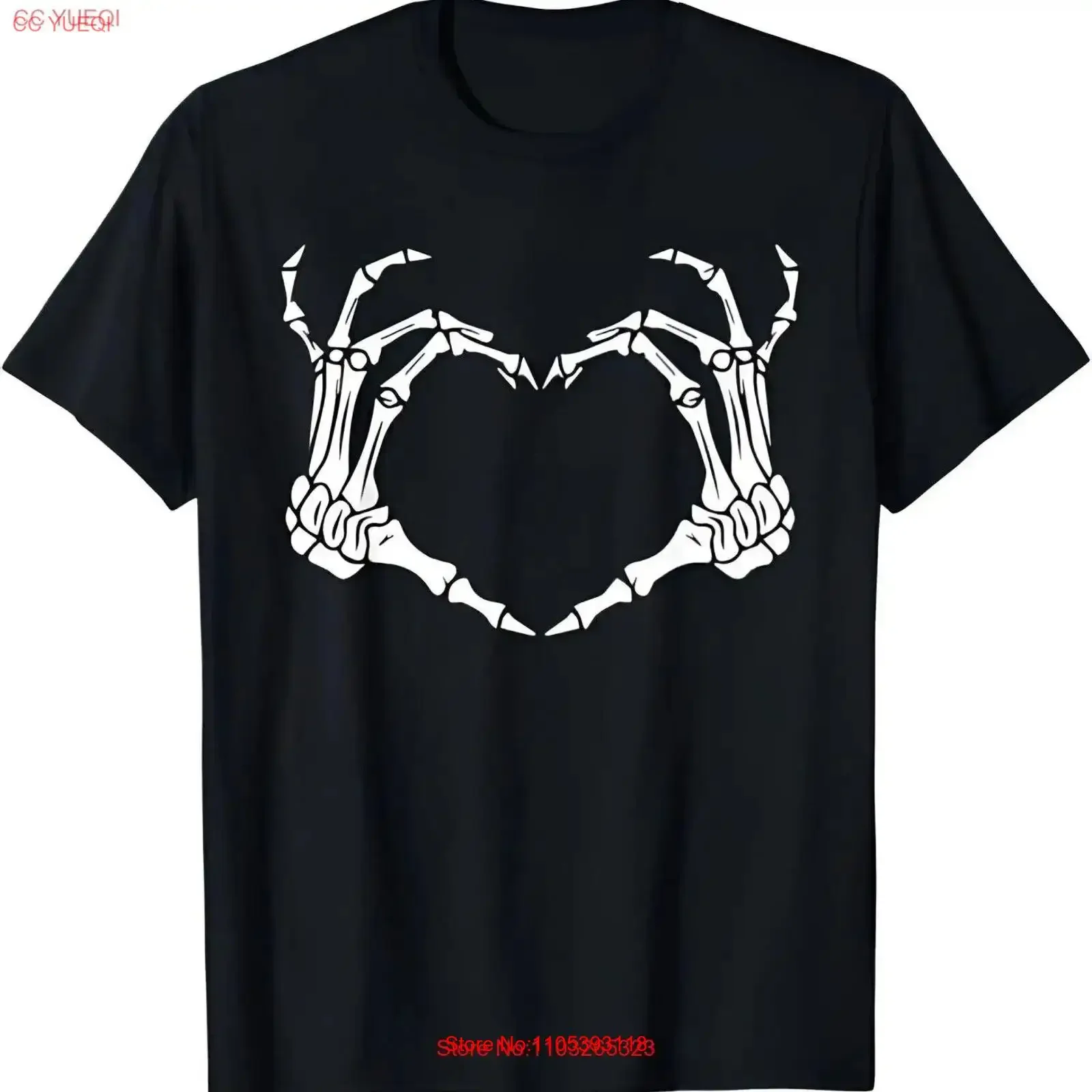 Skeleton Hand Heart Halloween Funny Bones Love T Shirt vintage Washed Breathable Stylish Versatile Comfortable homme streetwear