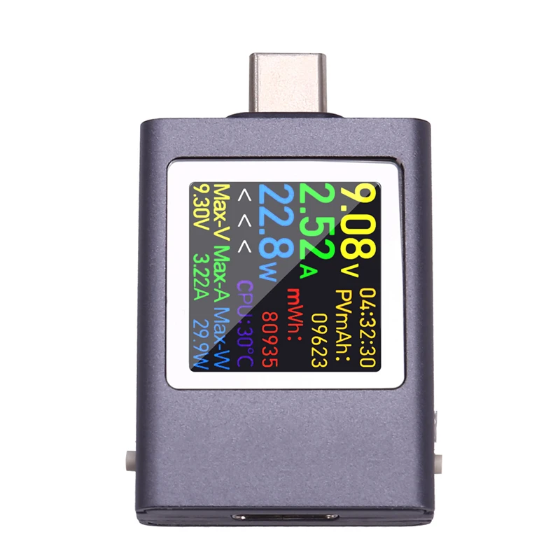 DC4.5-50V 0-12A PD3.1 Multi-Function Digital Display DC Voltage Ammeter Power Meter Type-C Cell Phone Charging Tester