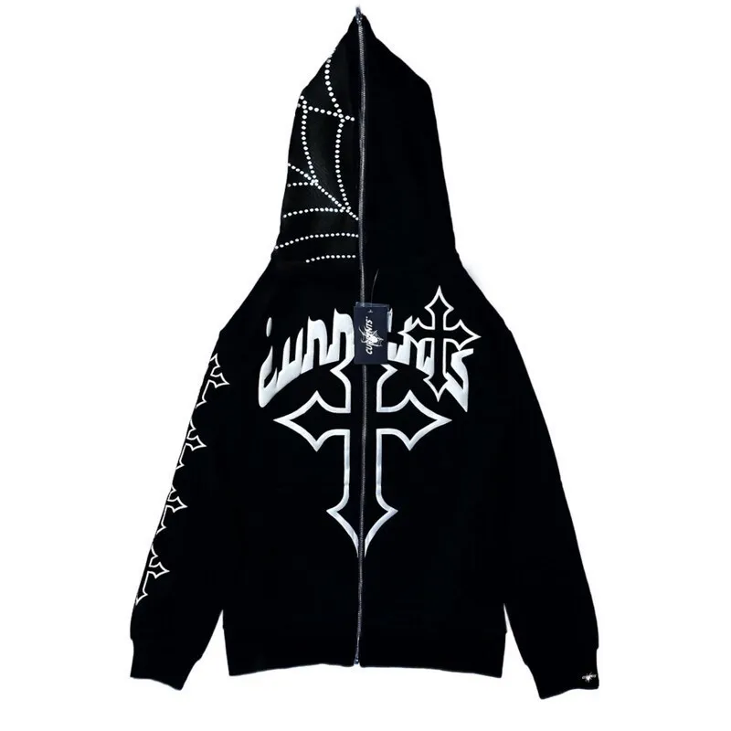 Men's Goth Skeleton Graphic Zip Hoodie, Long Sleeve Sweatshirt, Oversized Top, Y2K Clothes, Fashion Hoodie, Sweater