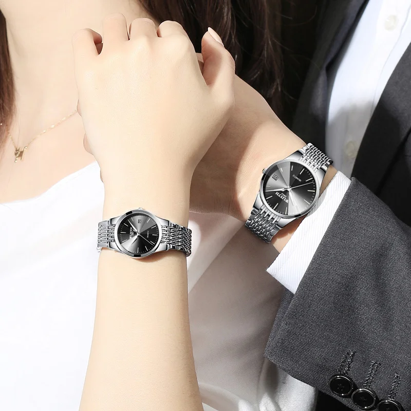 Top Luxury Couple Watches Women Men Stainless Steel Business Watch Waterproof Fashion Versatile Watch Quartz Men Women's Watch