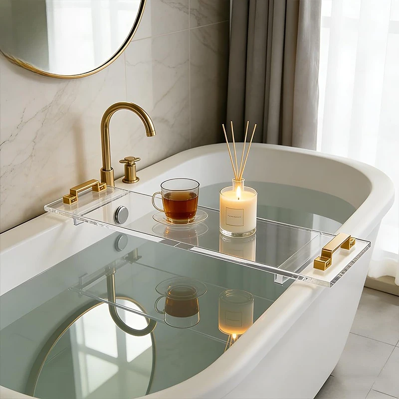 Bathtub acrylic tray transparent light luxury storage shelf hotel foot bath SPA bath room bath bracket