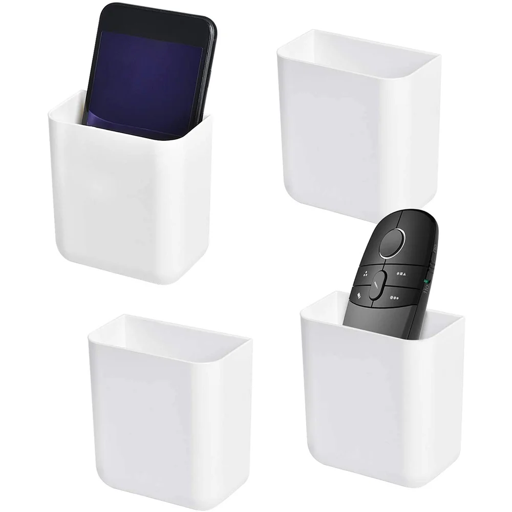 4 Pack Self Adhesive Organizer Storage Box Remote Control Holder Media Organizer for Phone Remote Control