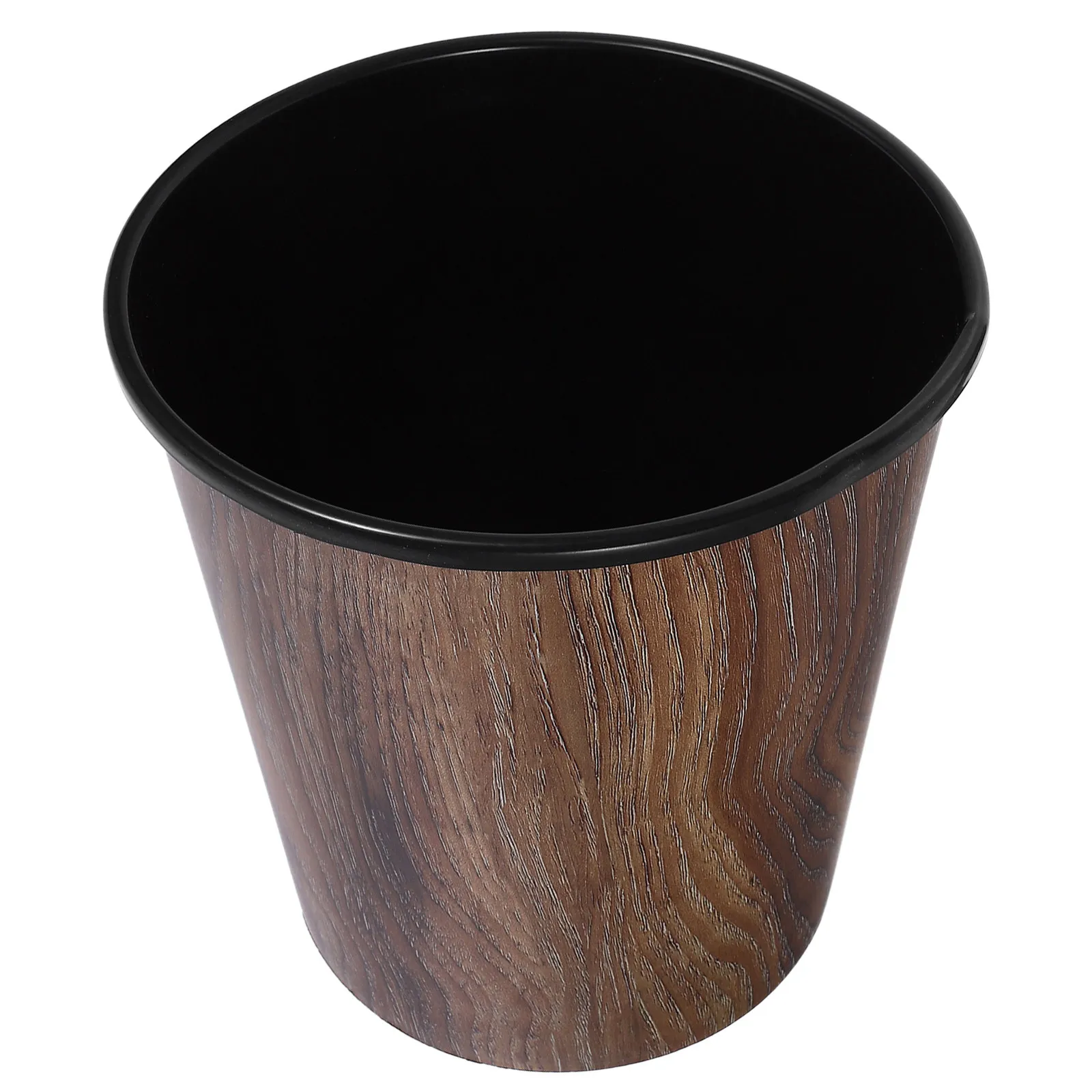 Compact Plastic Waste Basket with Realistic Wood Grain Texture Modern Trash Can for Home Office Desktop Storage Tidy