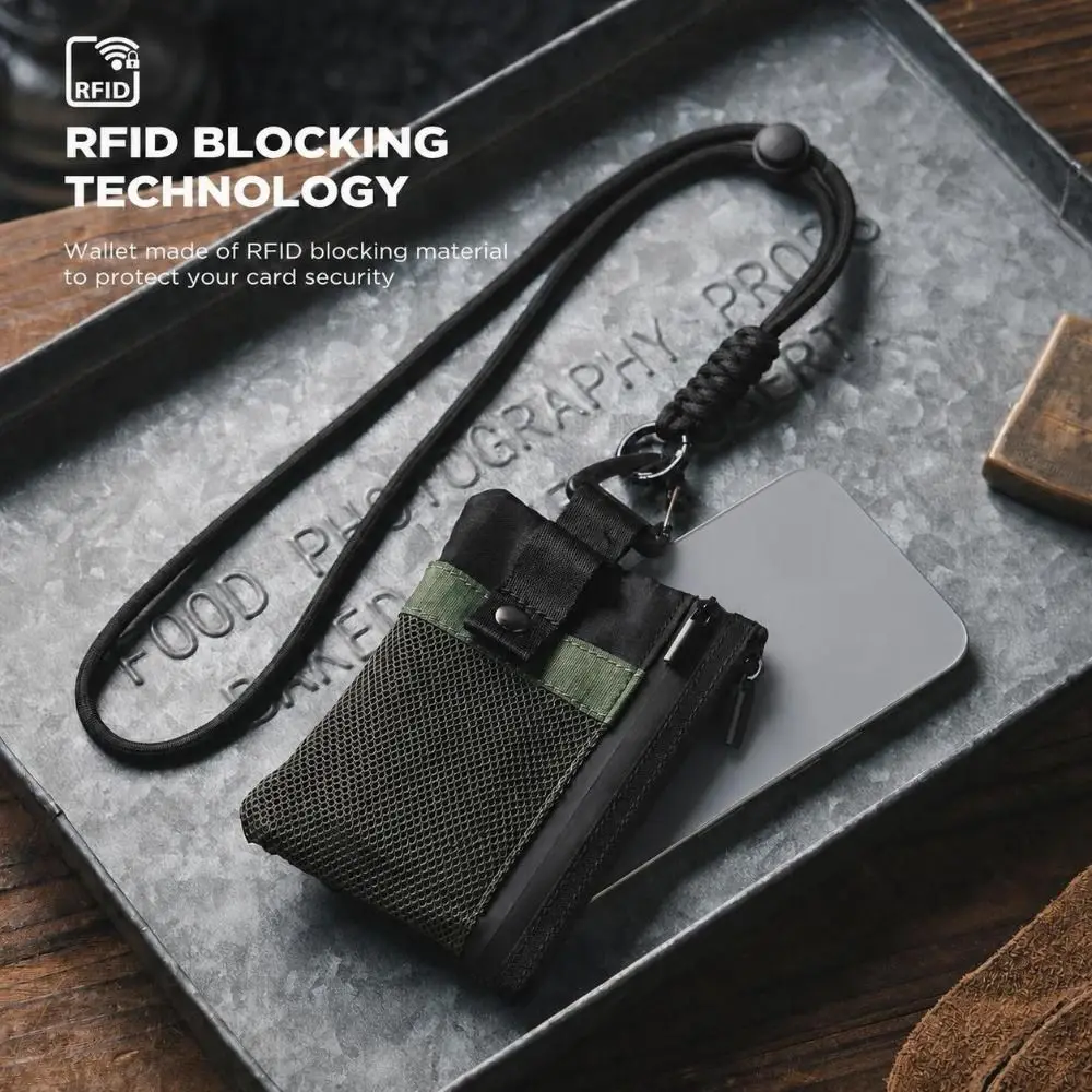 Multi Functional Nylon RFID Wallet Waterproof Zipper Card Holder Lightweight with Lanyard Coin Pouch For Women Men