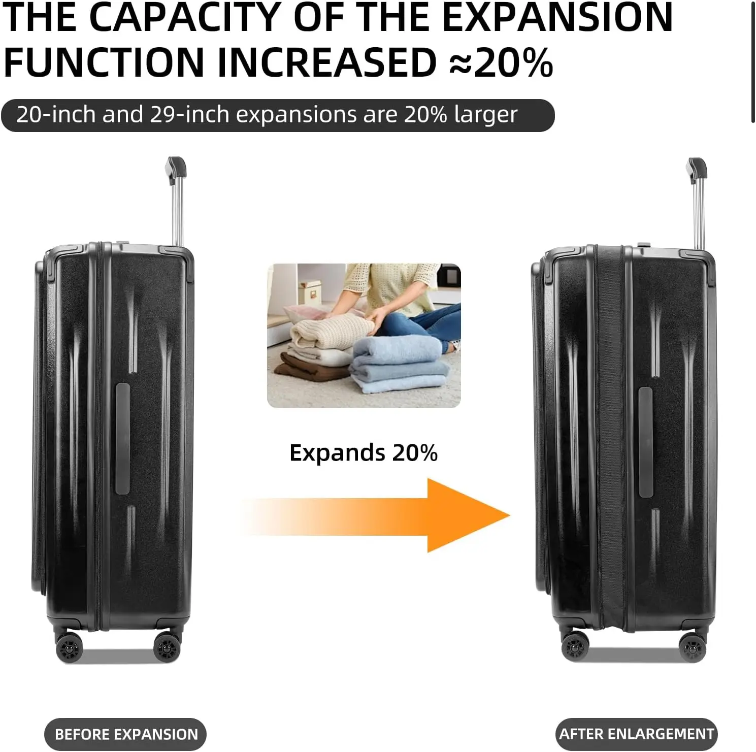 20/29インチ プレミアム キャリーオン ラゲージセット、ABS+PCハードシェル、静音ホイール、TSAロック、トップオープン、6点セット