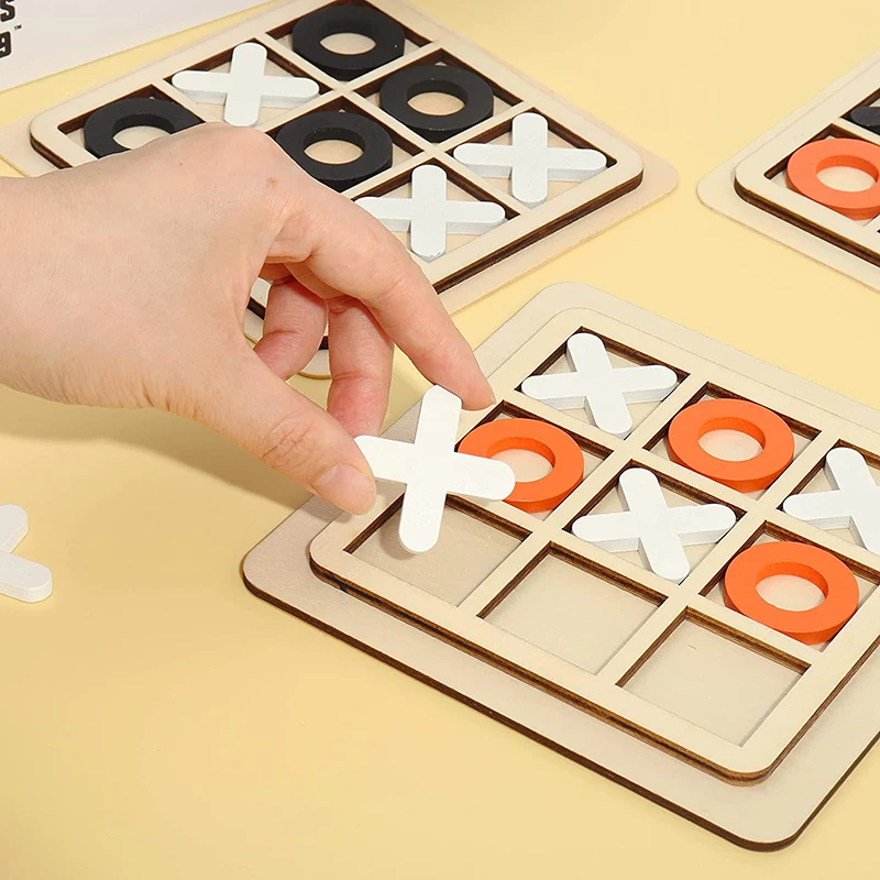 

Children Early Education Toy Wooden Tic-Tac-Toe Chess Three Line OX Puzzle Board Party Table Games Building Blocks Toys For Kids