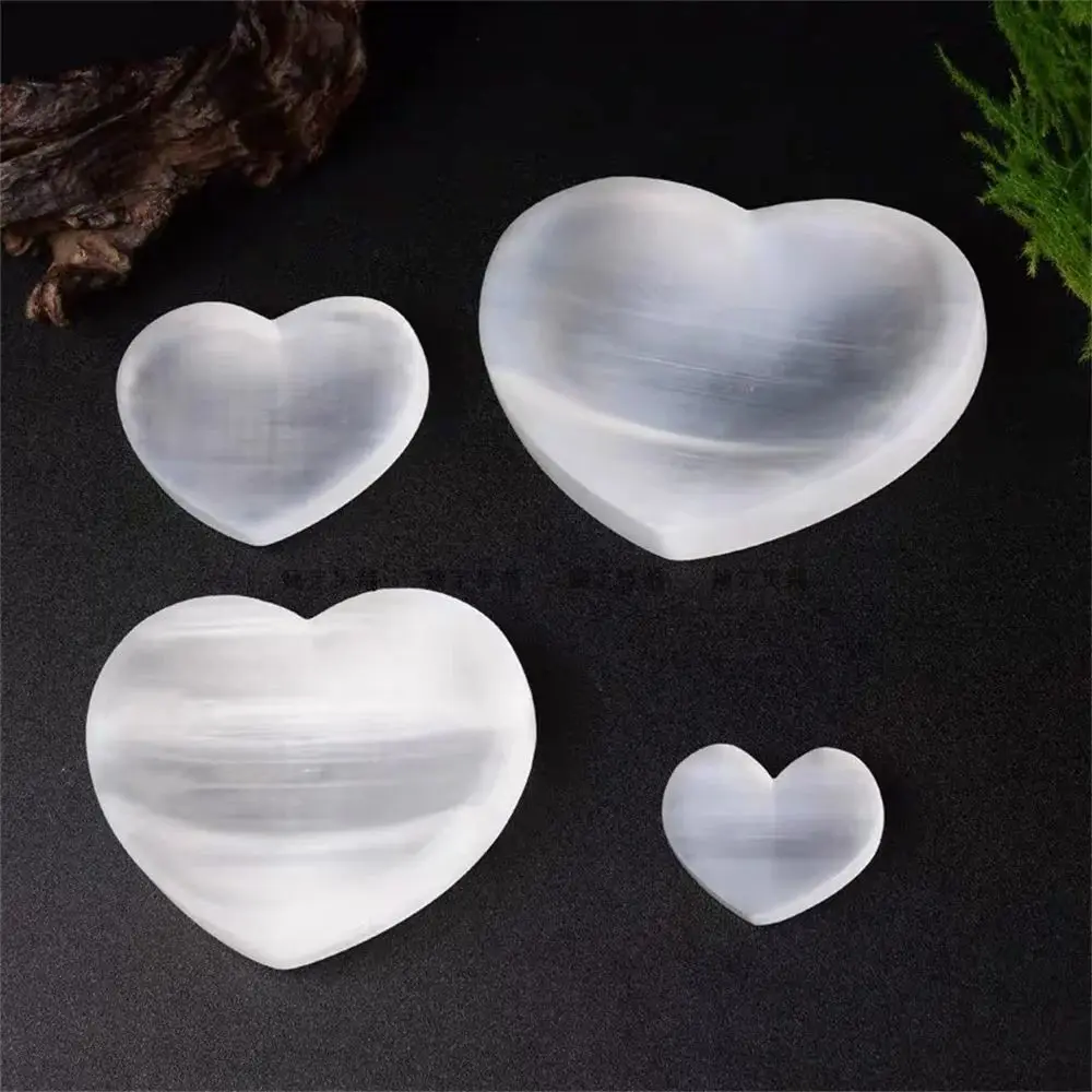 55-140g Natural Selenite Crystal Heart Shape Bowl White Gypsum Coaster Energy Power Minerals Specimen Healing Home Decoration