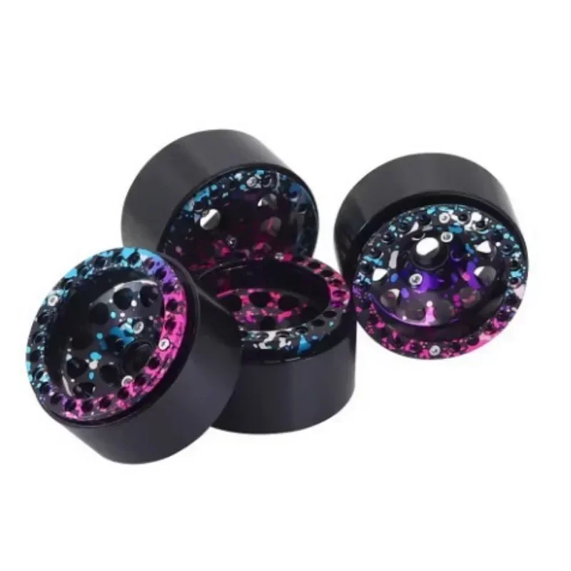 4 pièces de jantes en métal Beadlock de 1,9 pouces pour voitures RC 1/10 - 12 trous ronds, adaptateurs détachables, largeur de 30 mm, hexagone de 12 mm