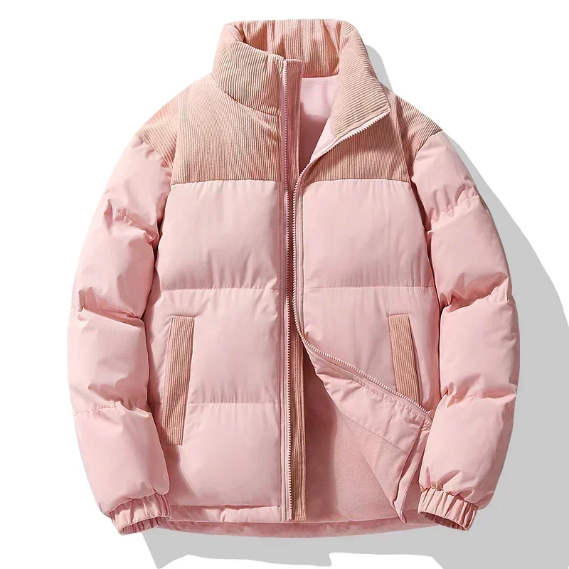 Manteau en duvet de sport à col montant décontracté pour hommes, veste en velours côtelé patchwork, parkas simples pour documents, chaud, hiver, 2024
