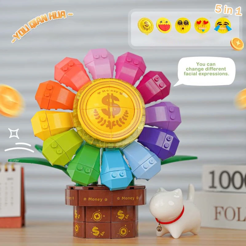 楽しいホールディングマネーフラワー 5-in-1 表現子供パズルスタッキングブロックビルディングおもちゃの組み合わせギフトとかわいい装飾用