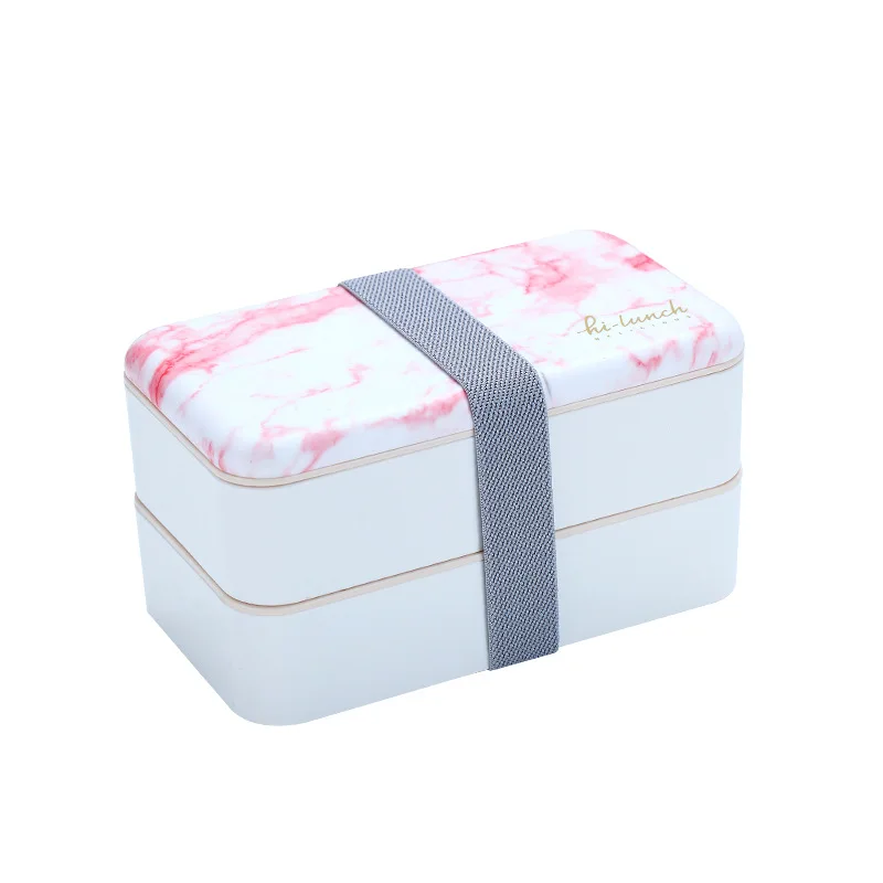 Japanese Double-Layer Lunch Box Marble Pattern Bento  Microwave Lunchbox for Student Office Worker Rectangular Food Container