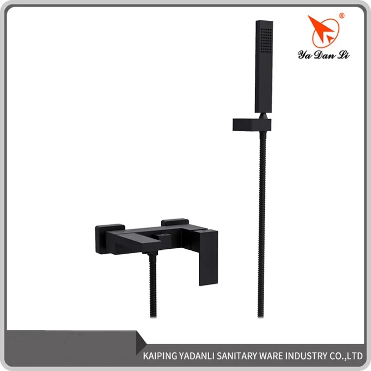 Hot Sale Fashion Modern Square Wall Mounted Brass Black Bathtub Faucet with Shower Set