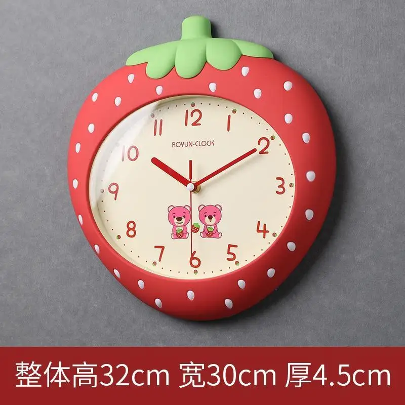 Strawberry Cartoon Wall Clock Children's Creative Wall Clock Home Living Room Bedroom 12-Inch Clock Punch-Free Wall Hanging