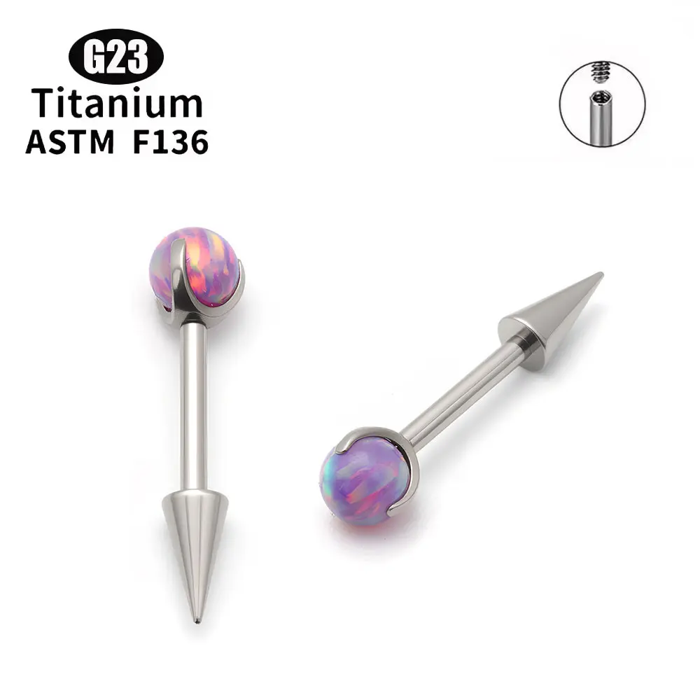 Fashion Popular G23 Titanium Spike Stud Earrings With Opal Ball Double Removable Cone Design For Carilage Helix Piercing
