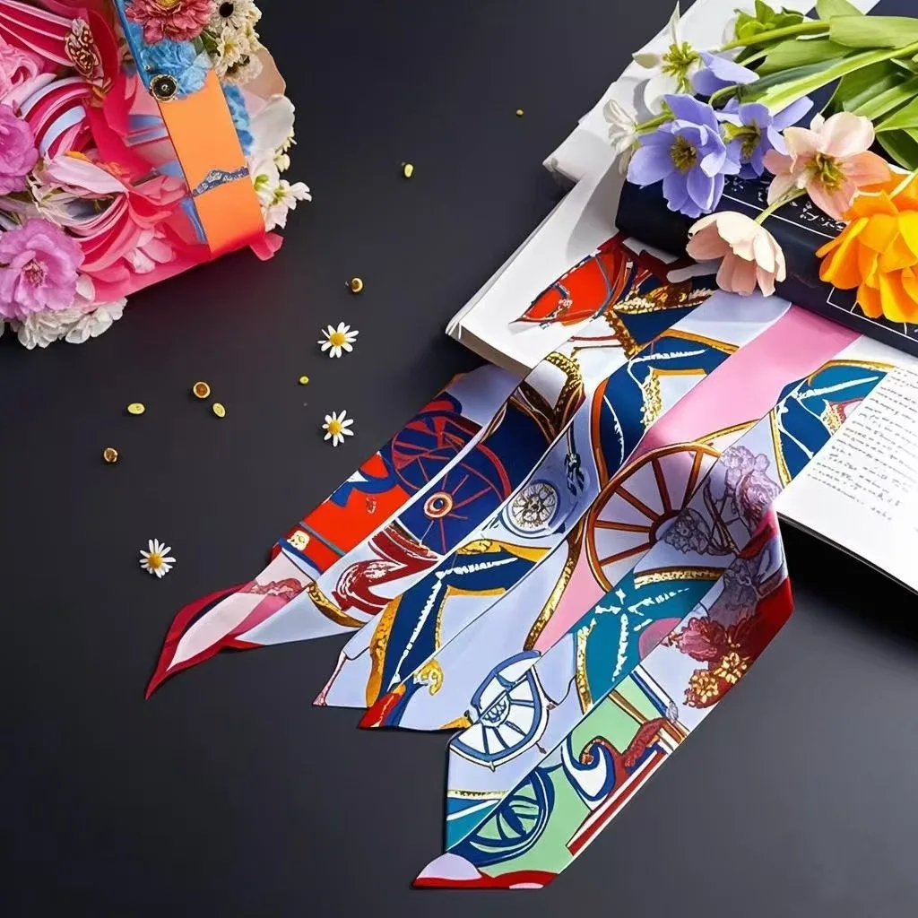 جديد طباعة زهرة وشاح صغير للنساء مقبض حقيبة أشرطة العلامة التجارية موضة وشاح الرأس صغير طويل نحيل الأوشحة بالجملة رباطات #1