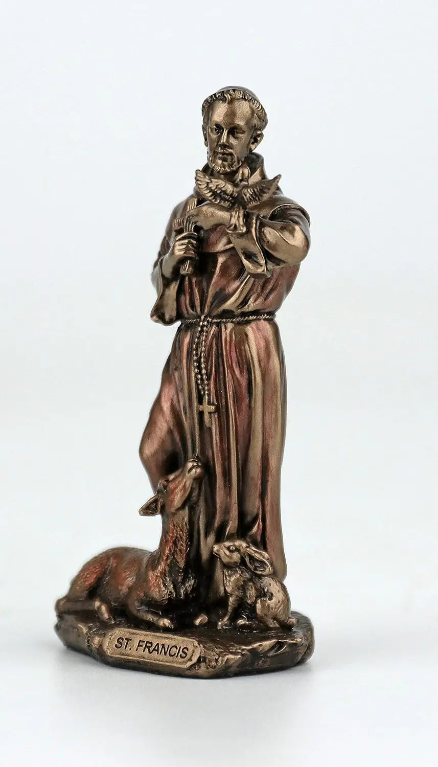3 3/8 Inch Saint Francis of Assisi Cast Resin Hand Painted Antique Bronze Finish Statue Home Decor, Customized