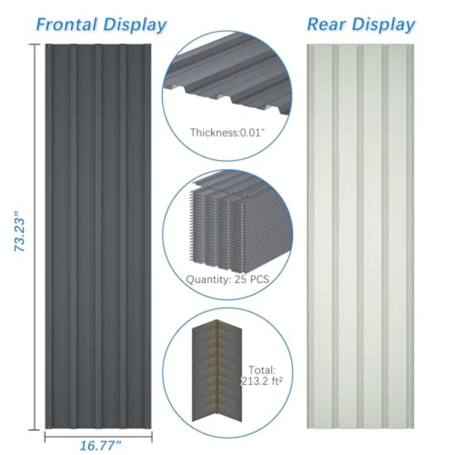 Metal Roof Panels 25 pcs 213 ft² Galvanized Steel Corrugated Tin Roofing Panels Gazebo Top Cover Garages, Sheds, Stables and Mo