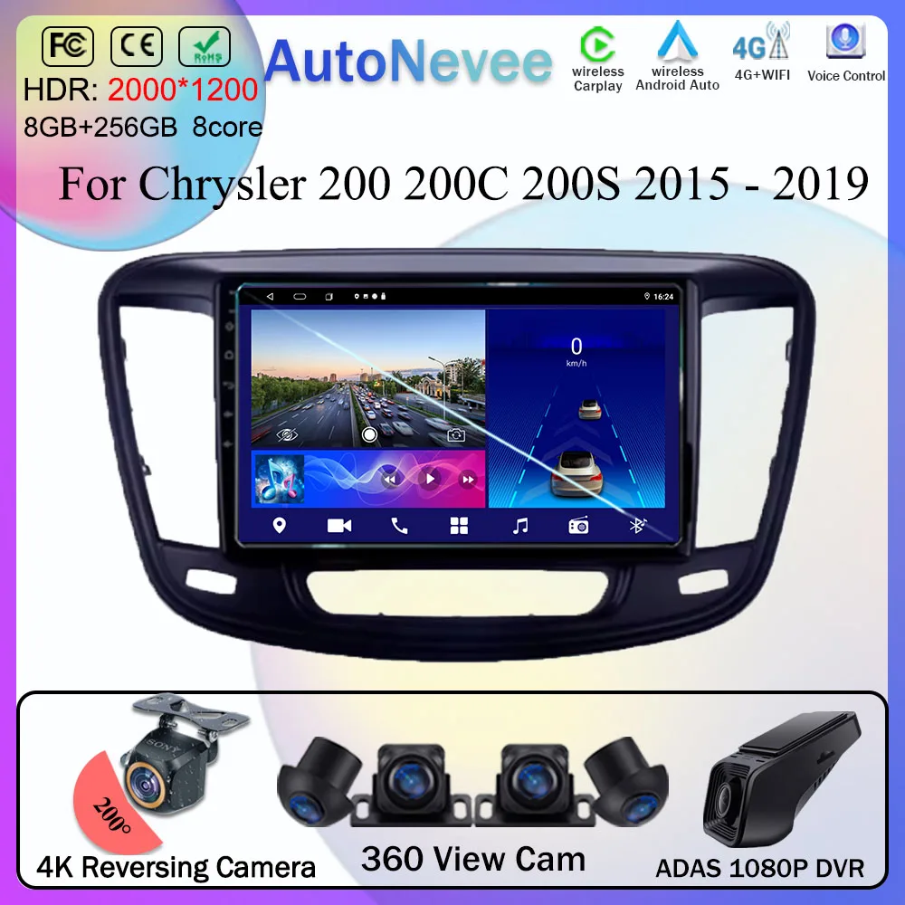 Auto Android For Chrysler 200 200C 200S 2015 - 2019 Carplay Multimedia Player 5G GPS Navigation High-Performance CPU QLED Screen