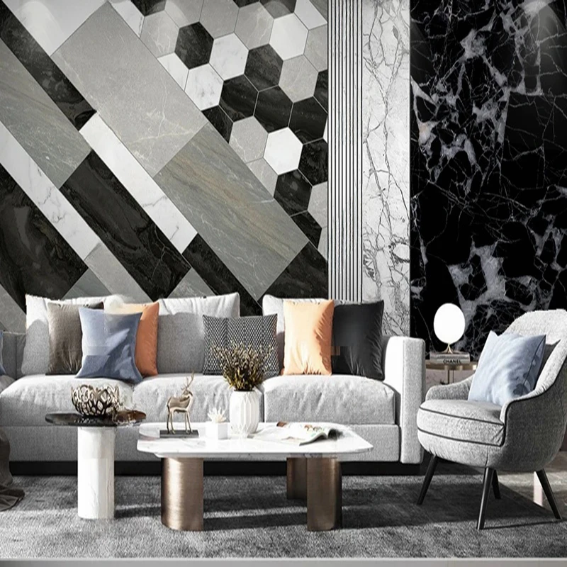 Modern Abstract Geometric Marble Pattern Custom Murals Wallpaper 3D Textured Wall Coverings Office Living Room Interior Design
