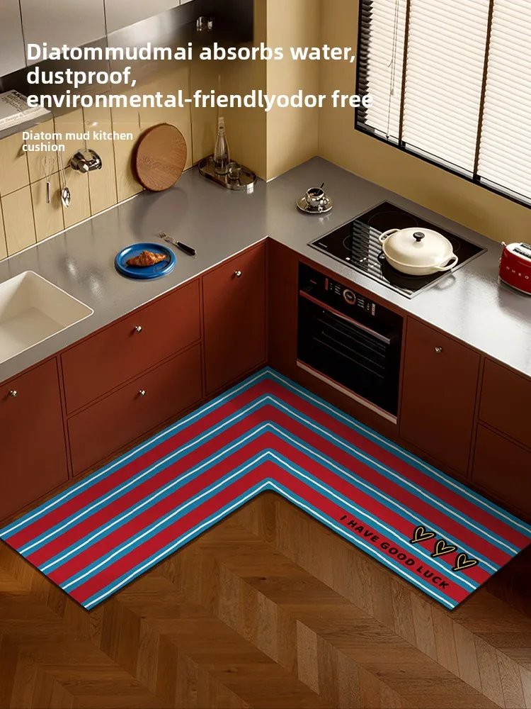 

Korean Stripe Kitchen Special Soft Dia Mud Absorbent Oil Proof Non Slip Mat L pe Wipe Clean Foot Pad Modern Simple Sle