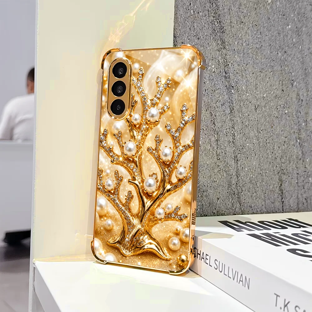 Luxury Golden Coral Pearl Art s26 ultra case s25 ultra case Glass phone case for Samsung Galaxy S26 25 24 23 22 21 FE Ultra Plus