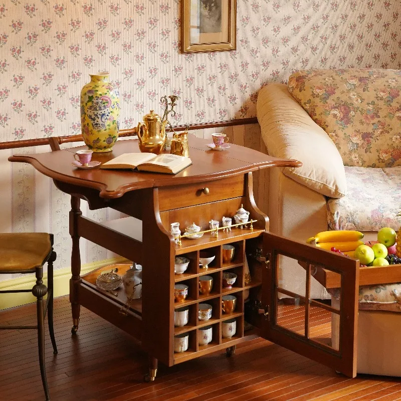 Small tea cart folding storage cart coffee table dining table movable