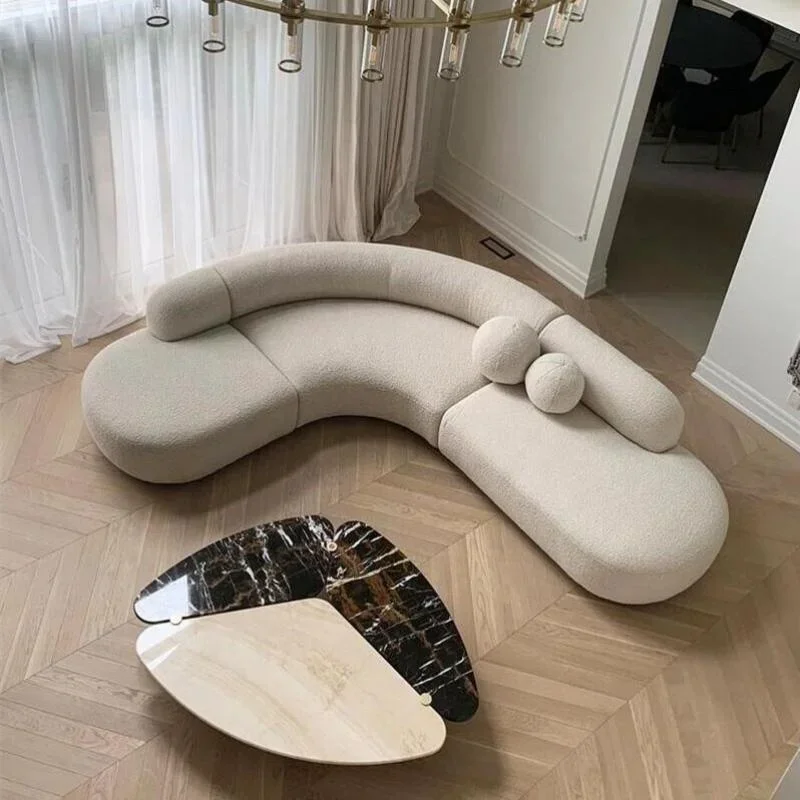 

Modern Curved Sofa Set Furniture Fabric Round White Living Room Sofa Apartment Boucle Semi-circular Sofa