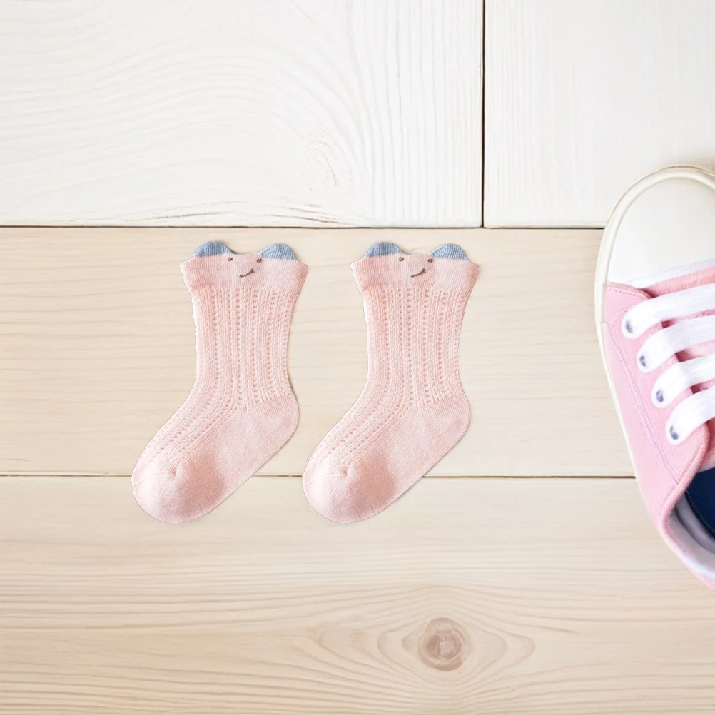 

2Pairs Baby Socks Summer Thin Breathable Mesh Mid-Calf 3D Cute Ear Design Newborn Toddler Baby Girl Knee Socks