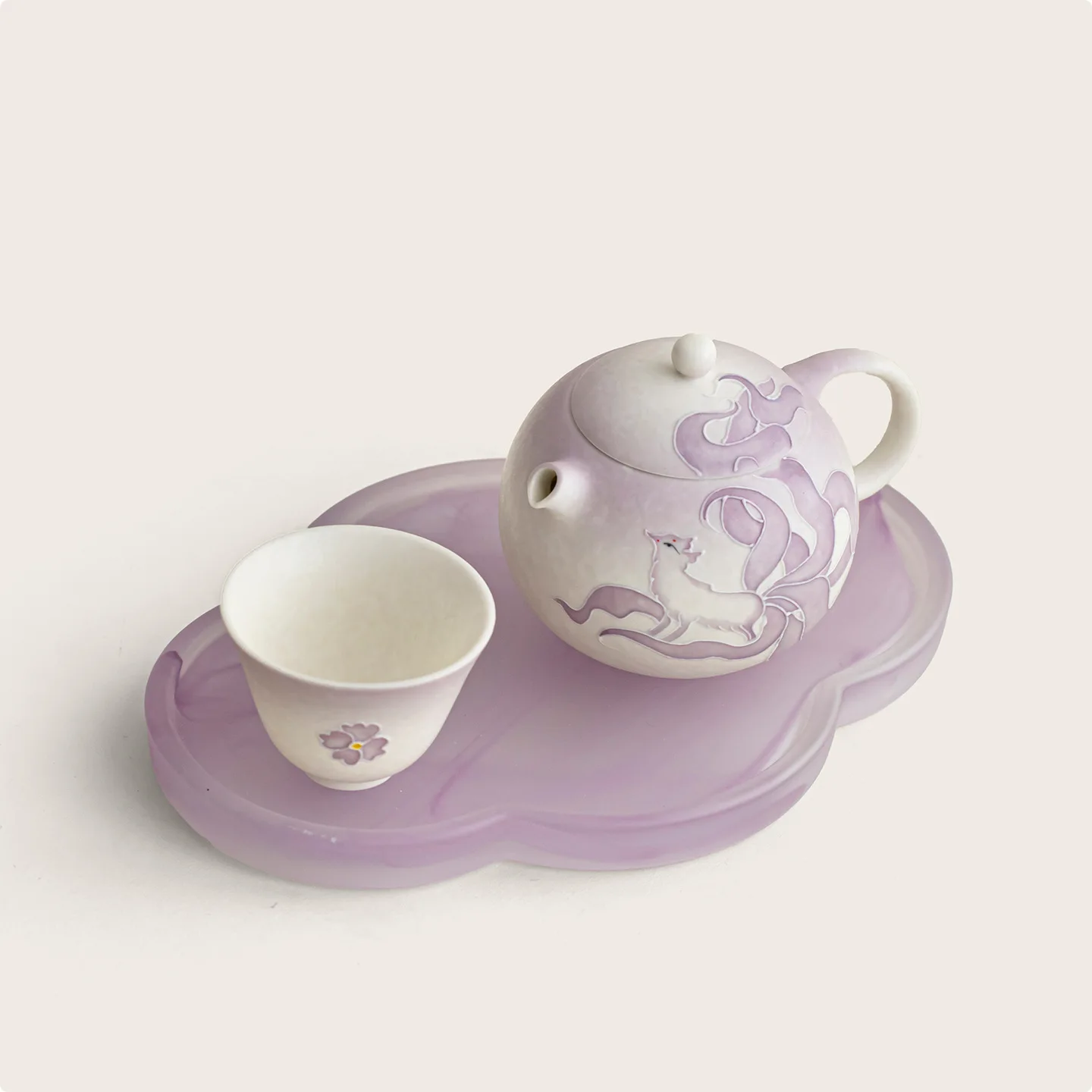 Hand Painted Nine Tailed Fox Xishi Ceramic Teapot With Cup Chinese Single Kung Fu Tea Set Pretty Home Brewing Tea Decor Gift
