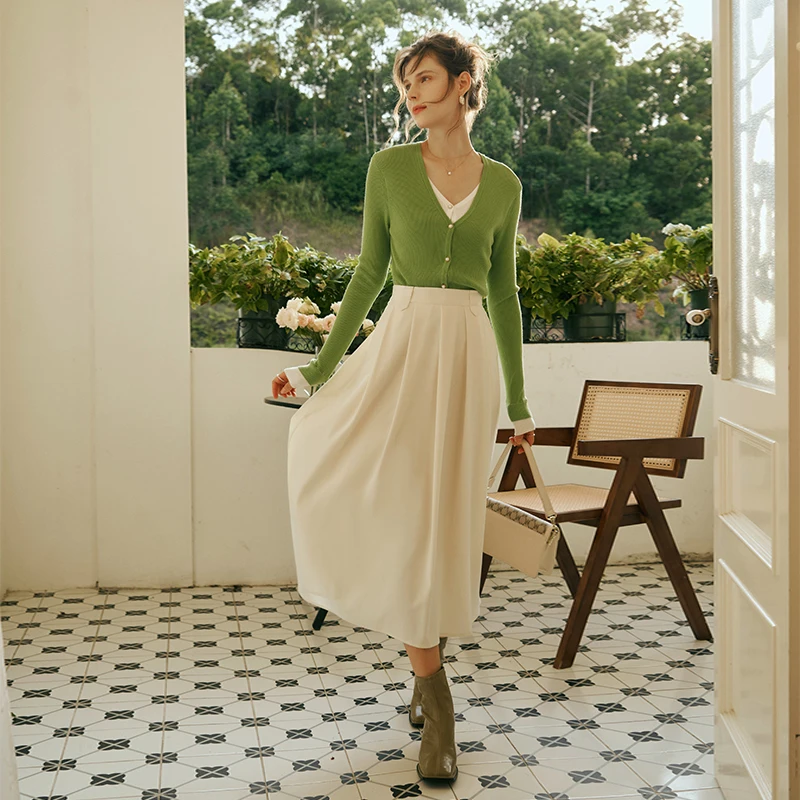 

OLrain женский вязаный кардиган, осень 2023, новые свитера из двух предметов с контрастным v-образным вырезом и длинными рукавами, женская одежда O23QZ82813