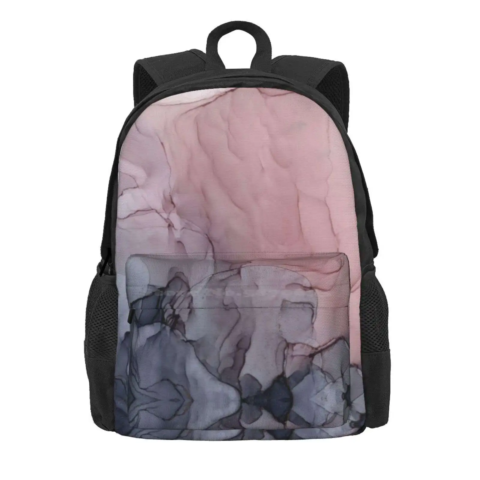 Blush And Gray Flowing Ombre Abstract 1 Hot Sale Schoolbag Backpack Fashion Bags Watercolor Fluid Art Blush Pink Grey Modern