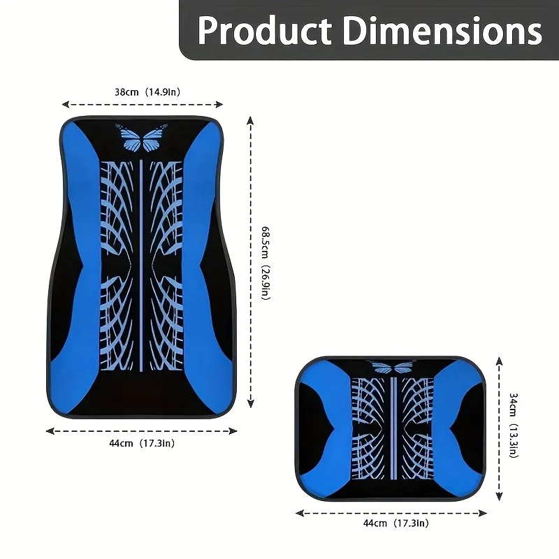 1 Set Of 4pcs, Original Encounter Of Dynamic And Fashion - Blue And Black Butterfly Print Car Floor Mats Set, Suitable For Cars,