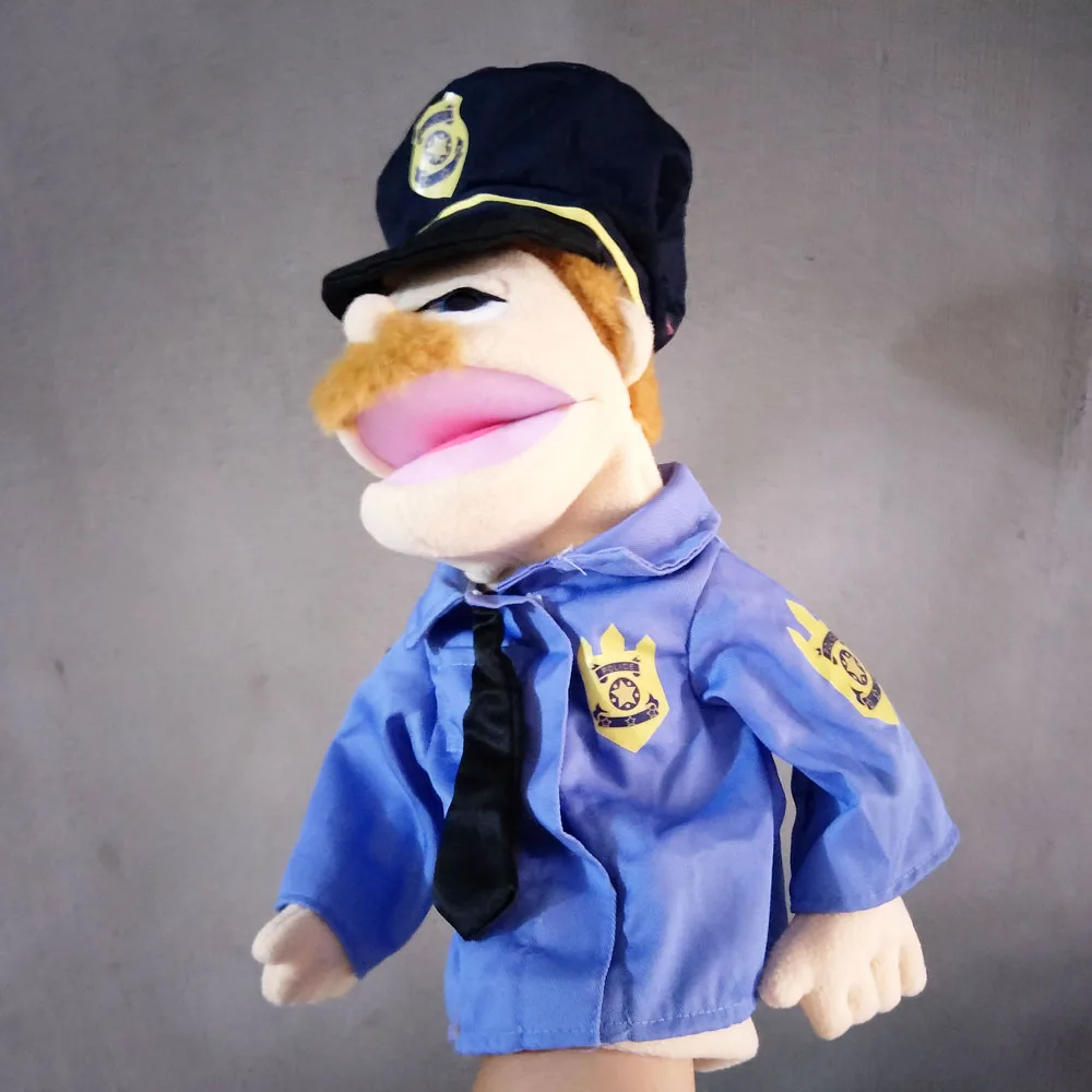 Hoge kwaliteit cartoon professionele handpop knuffel politie mond bewegen